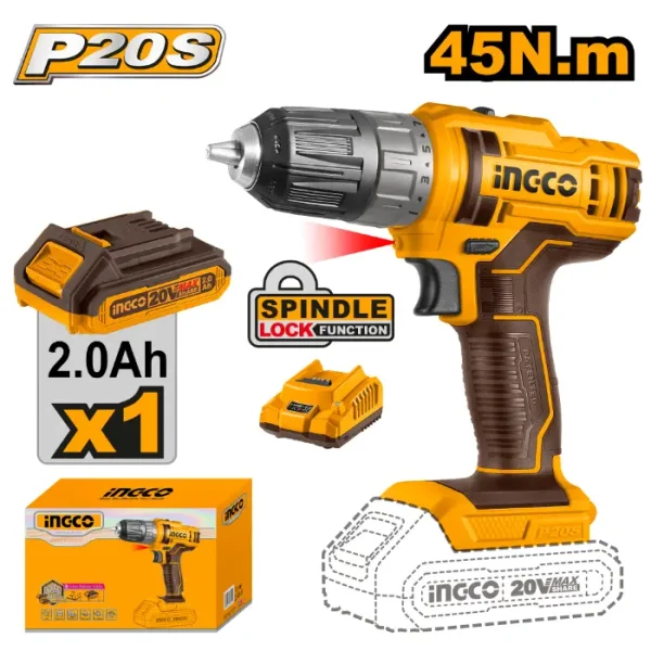 ШТРАФИЛИЦА 20V СО 1x2.0Ah БАТЕРИЈА 45Nm INGCO CDLI200518