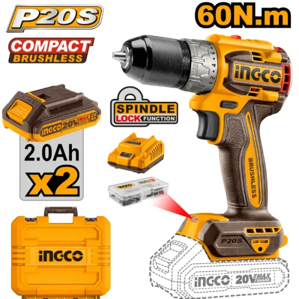 БАТЕРИСКА ШTРАФИЛИЦА 60Nm 20V 2x2.0Ah БАТЕРИИ INGCO CDLI20602