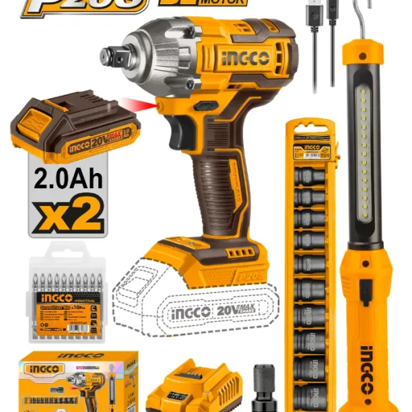 УДАРЕН ОДВРТУВАЧ 20V 2x2.0Ah + КРЦКАЛКА + СВЕТИЛКА INGCO COSLI23011