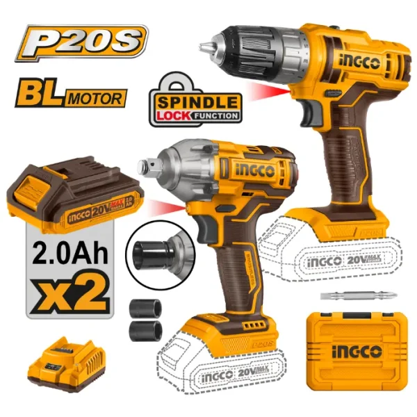 INGCO COMBO СЕТ 2/1 ШТРАФИЛИЦА + УДАРЕН ОДВРТУВАЧ 20V 2x2.0Ah БАТЕРИИ COSLI230702