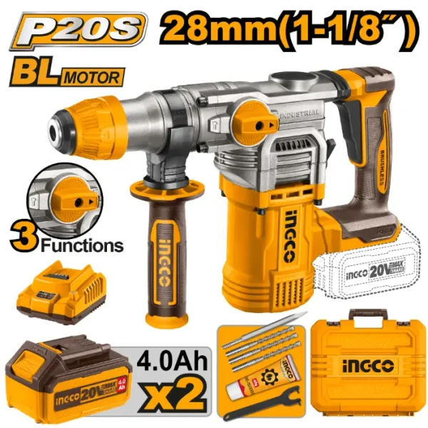 УДАРЕН ЧЕКАН ДУПЧАЛКА 28mm SDS+ ХИЛТА 2x4.0Ah - INGCO CRHLI202882