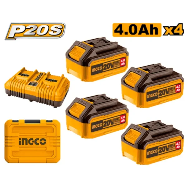 СЕТ 4 БАТЕРИИ 20V 4x4.0Ah + ДУПЛИ ПОЛНАЧ 4A INGCO FBCLI20244