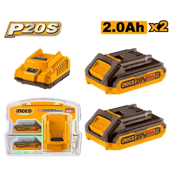 СЕТ 2 БАТЕРИИ 20v 2x2Ah + ПОЛНАЧ 2A INGCO FBCPK1222