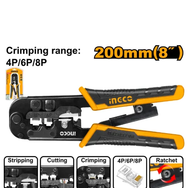 КРИМП КЛЕШТИ ЗА КАБЕЛ INGCO 4P 6P 8P HMPCN2468R