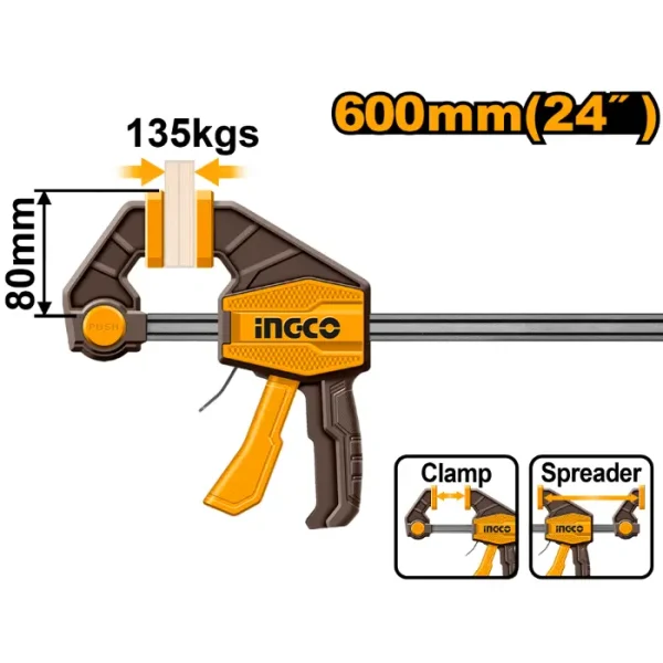 Столарска брза стега 600mm 60kg INGCO PVC+метал HOBC24802
