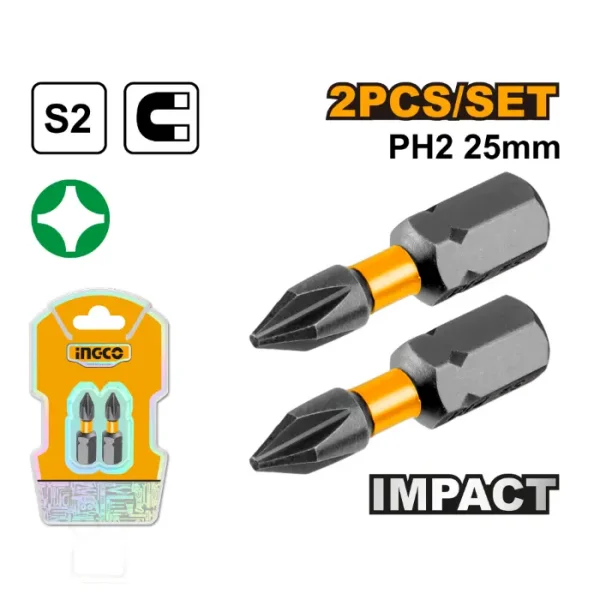 СЕТ од 2 Бита PH2 25mm 2 парчиња INGCO SDBIM71PH225