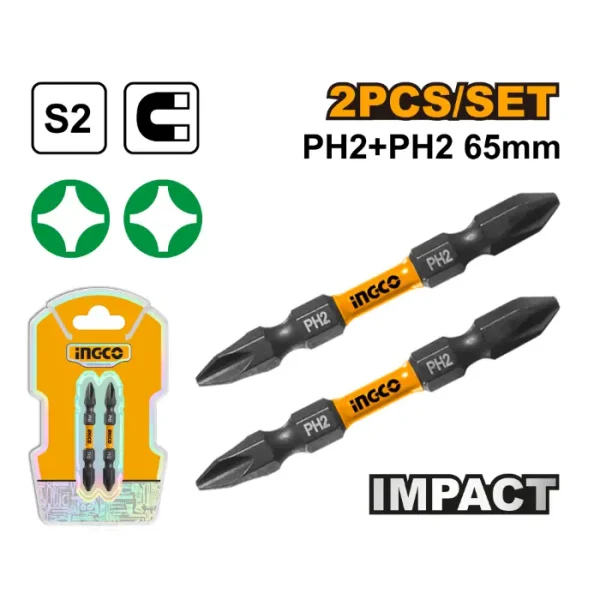 СЕТ од 2 дупли бита PH2 + PH2 65mm INGCO SDBIM72PH265