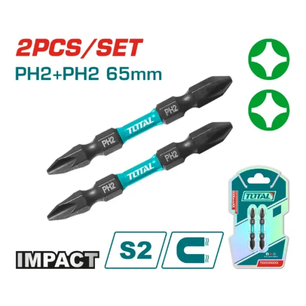 БИТ TOTAL ЦРН ДУПЛИ PH2+PH2 65mm TOTAL TACIM72PH265