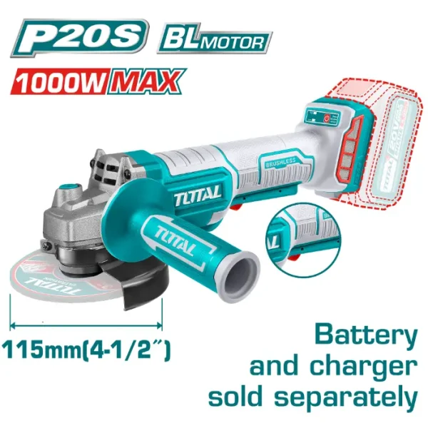АГОЛНА БРУСИЛКА 1000W 20V СОЛО БЕЗ БАТЕРИИ 125mm TOTAL TAGLI211156