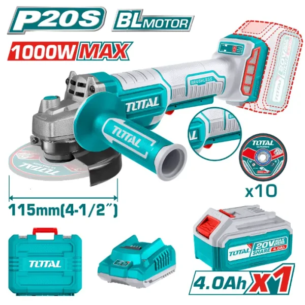 АГОЛНА БРУСИЛКА TOTAL 20V 1000W 1x4.0Ah БАТЕРИЈА TAGLI2111561