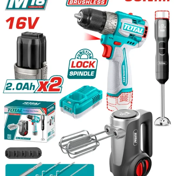 COMBO СЕТ 3/1 ШТРАФИЛИЦА 16V 2x2.0Ah БАТЕРИИ + КУЈНСКИ МИКСЕР + БЛЕНДЕР TOTAL TCKLI1638