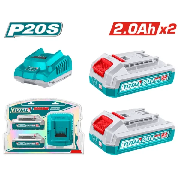 БАТЕРИИ TOTAL 20V 2x2.0Ah + ПОЛНАЧ 2А TFBCPK1222