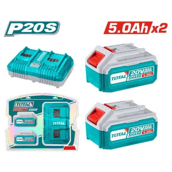 БАТЕРИЈА TOTAL 20V 2x5.0Ah + ДУПЛИ ПОЛНАЧ TFBCPK2425