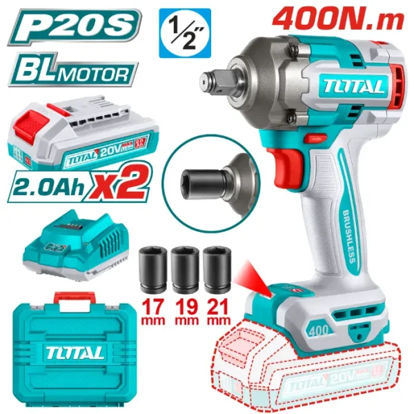 УДАРЕН ОДВРТУВАЧ 400Nm 20V 2x2.0Ah TOTAL TIWLI2040