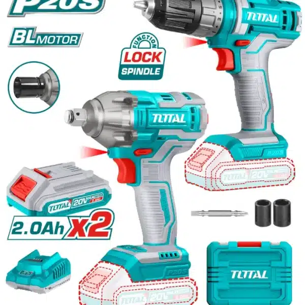 COMBO СЕТ 2/1 ШТРАФИЛИЦА + ОДВРТУВАЧ 20V 2x2.0Ah TOTAL TOSLI230702