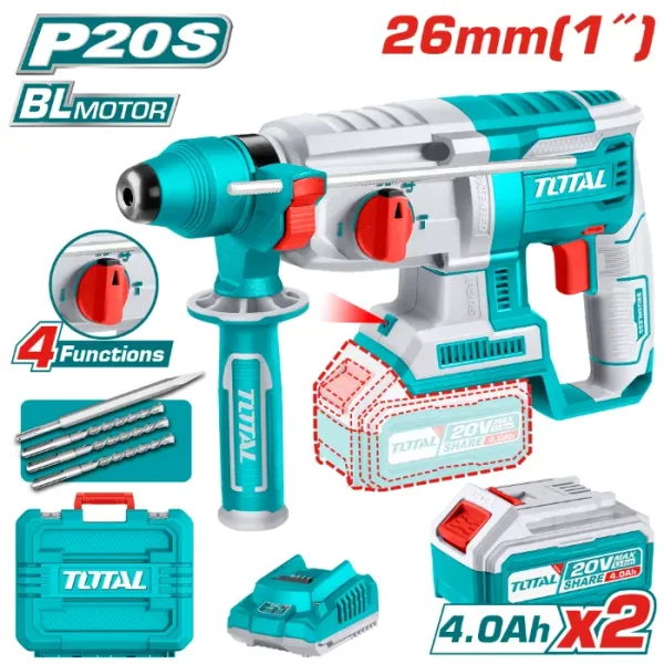 УДАРЕН ЧЕКАН ДУПЧАЛКА SDS+ 20V 2x4.0Ah TOTAL TRHLI202287