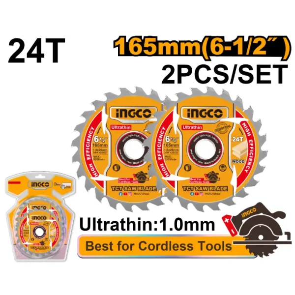 ПИЛИ ЗА ДРВО 165mm 1.0mm ЗА БАТЕРИСКИ АЛАТ INGCO 2/1 сет - TSB1653