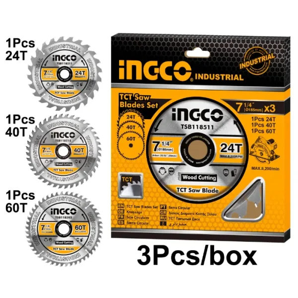 Сет од 3 пили за дрво 185mm INGCO 3/1 СЕТ TSB51852153