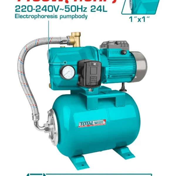 1.1KW ПУМПА ЗА ВОДА ХИДРОФОР + БОЦА 24L TOTAL TVP411006