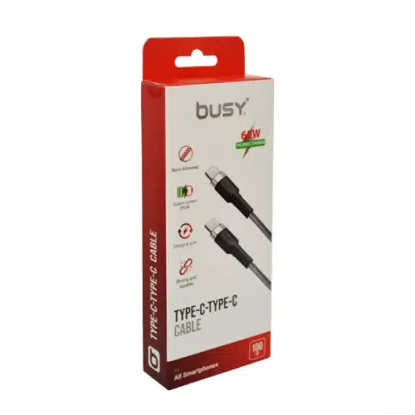 BIZI Tip C со Tip C кабел плетен 60W 1m сребрен
