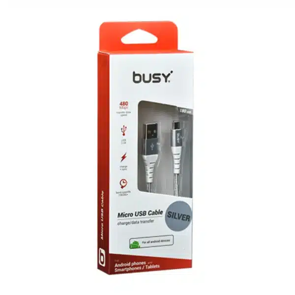 Микро USB кабел 18m плетен BIZI сребрен