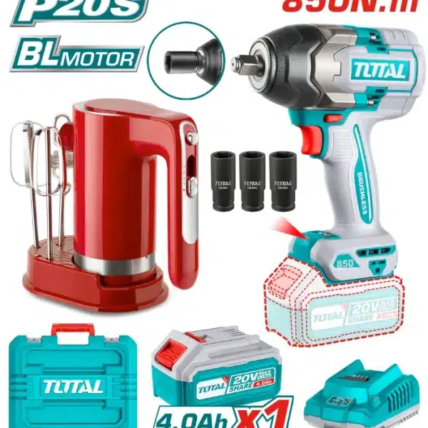 УДАРЕН ОДВРТУВАЧ TOTAL 850Nm 20V + КУЈНСКИ МИКСЕР TOSLI240313