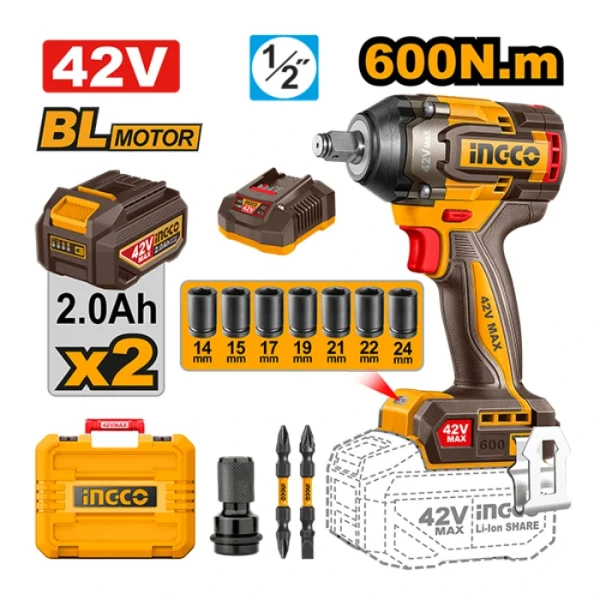 УДАРЕН ОДВРТУВАЧ INGCO 42V 600Nm 2x2.0Ah CIWLI42602