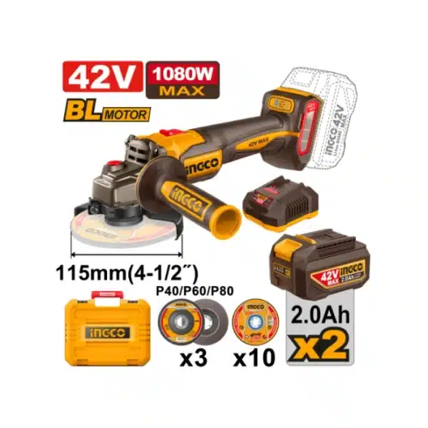 АГОЛНА БРУСИЛКА INGCO 42V 1080W 115mm 2x2.0Ah CAGLI4108112