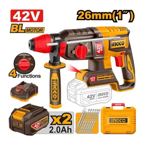 УДАРЕН ЧЕКАН ДУПЧАЛКА INGCO SDS+ 42V 26mm 2x2.0Ah CRHLI422682
