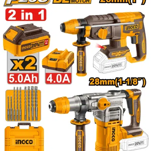 СЕТ 2/1 УДАРЕН ЧЕКАН ХИЛТА 2/1 2x5.0Ah БАТЕРИИ INGCO COSLI250462