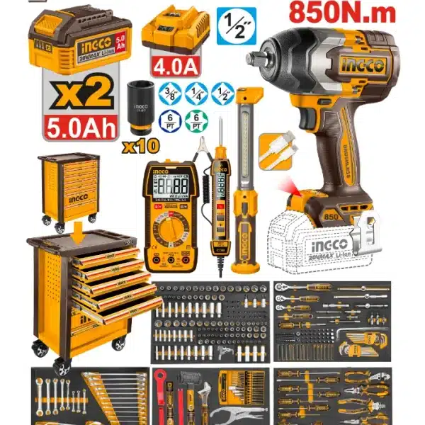 АВТОМЕХАНИЧАРСКИ АЛАТ СЕТ 369/1 INGCO + КОЛИЧКА + УДАРЕН ОДВРТУВАЧ HTCS283692