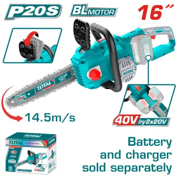 МОТОРНА ПИЛА 40V (2x20V) СОЛО БЕЗ БАТЕРИИ 16" ТОТAL TOTAL TGSLI40168