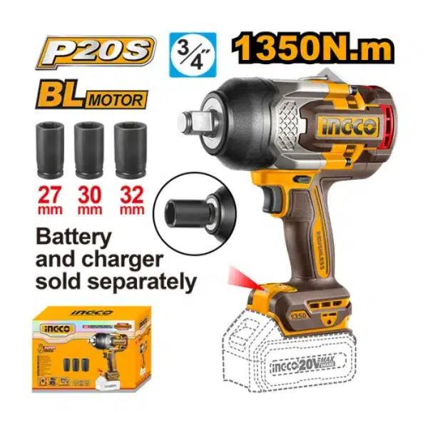 УДАРЕН ОДВРТУВАЧ 20V 1350Nm СОЛО БЕЗ БАТЕРИИ INGCO CIWLI201351
