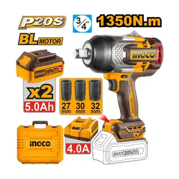 УДАРЕН ОДВРТУВАЧ 20V 1350Nm 2x5.0Ah БАТЕРИИ INGCO CIWLI20135