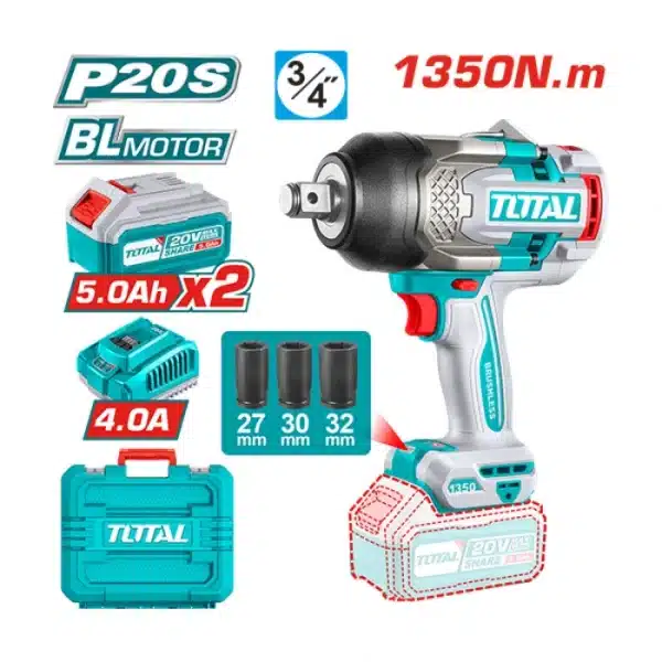 УДАРЕН ОДВРТУВАЧ 20V 1350Nm 2x5.0Ah БАТЕРИИ TOTAL TIWLI20135