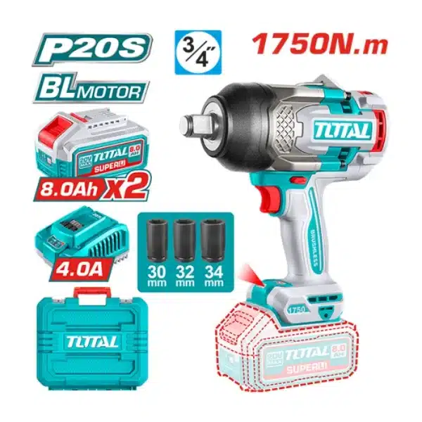 УДАРЕН ОДВРТУВАЧ 20V 1750Nm 2x8.0Ah БАТЕРИИ TOTAL TIWLI20175