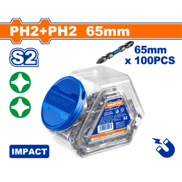 СЕТ 100/1 ДВОСТРАН БИТ ЦРН 65mm PH2 WADFOW WSV5KPH265