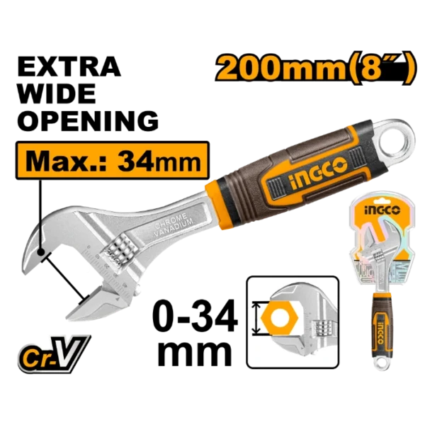 ФРАНЦУСКИ КЛУЧ 200mm (0-34mm) INGCO HADW131088