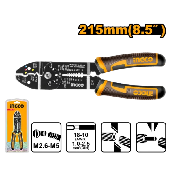 ЕЛЕКТРИЧАРСКИ КЛЕШТИ ЗА ОГОЛУВАЊЕ КАБЕЛ 215mm 8.5" INGCO HWSP851