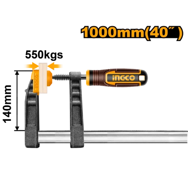 СТОЛАРСКА СТЕГА МЕТАЛНА Тип F 140x1000mm INGCO HFC021404