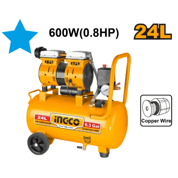 БЕЗМАСЛЕН КОМПРЕСОР 24L 0.6KW INGCO ACS175241
