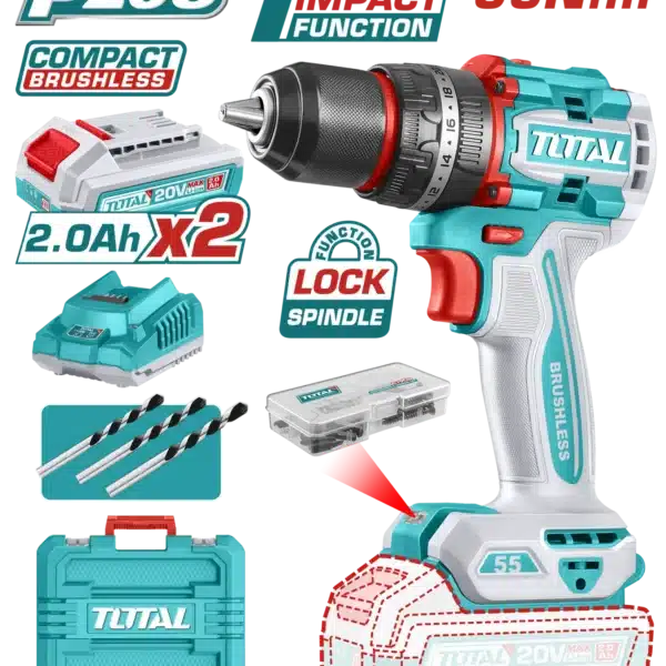 ШТРАФИЛИЦА 55Nm 20V 2x2.0Ah БАТЕРИИ TOTAL TIDLI20558