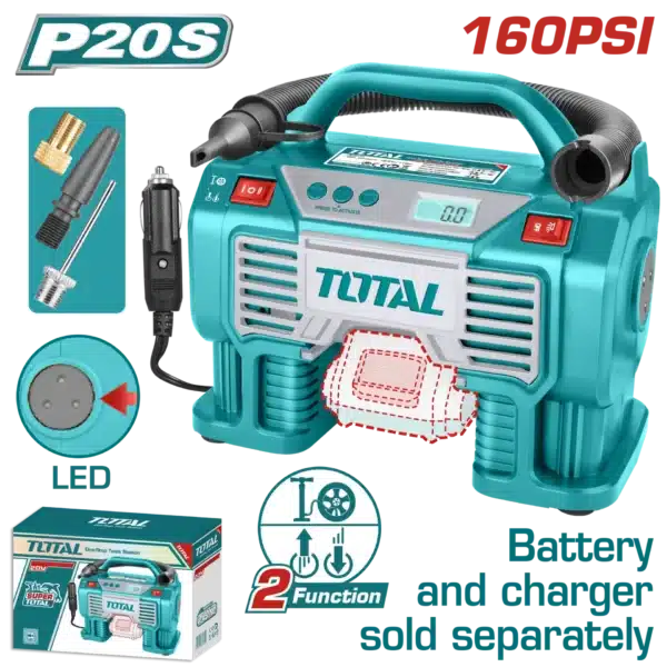 БАТЕРИСКИ КОМПРЕСОР 160PSI 20V СОЛО БЕЗ БАТЕРИИ TOTAL TACLI2002