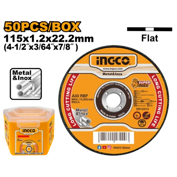БРУСЕН КАМЕН ЗА МЕТАЛ 115x1.2mm  СЕТ 50 Пар. INGCO MCD1211550