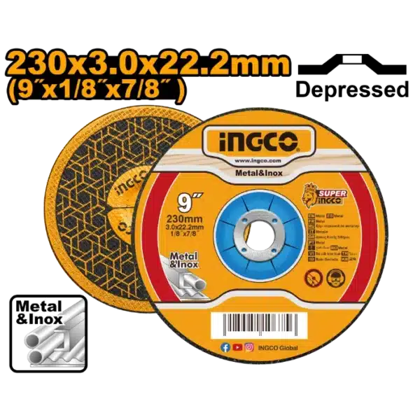 БРУСЕН КАМЕН ЗА МЕТАЛ 230x3.0x22.2mm ВДЛАБНАТ INGCO MCD302301HA
