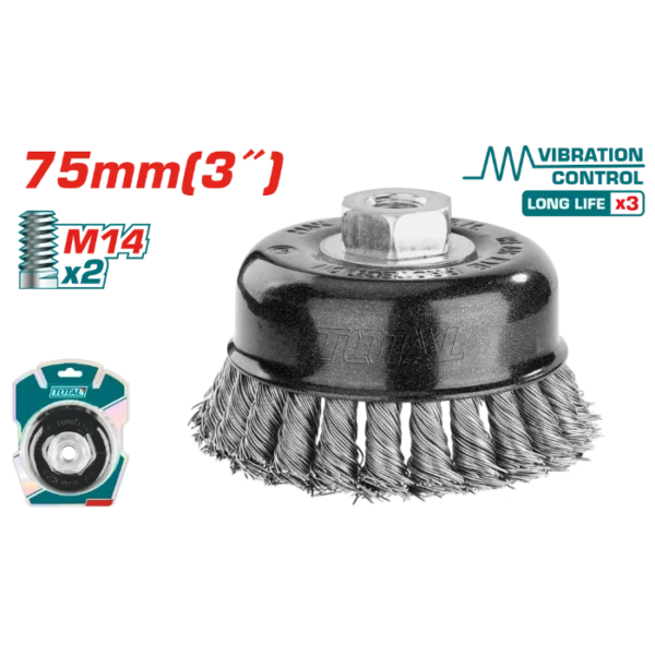 ЧЕТКА МЕТАЛ 75mm ЗА АГОЛНА БРУСИЛКА M14x2 TOTAL TAC32035