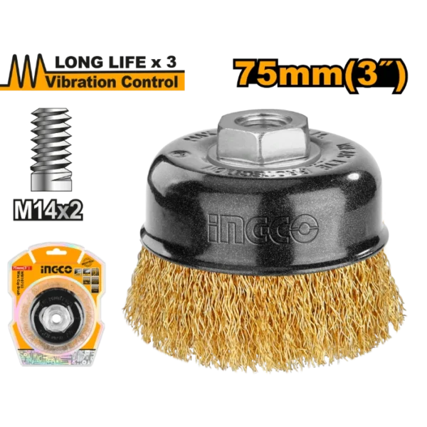 ЧЕТКА МЕСИНГ 75mm M14x2 INGCO WB10755