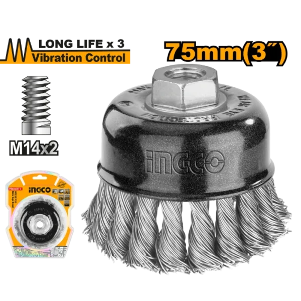 ЧЕТКА МЕТАЛНА 75mm M14x2 INGCO WB20755