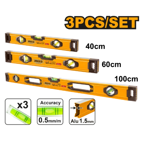 ВАСЕР ВАГИ СЕТ 3/1 40-60-100CM INGCO HSL10203