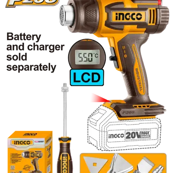 ИНДУСТРИСКИ ФЕН LCD ДИСПЛЕЈ 20V СОЛО БЕЗ БАТЕРИИ INGCO HGLI2003